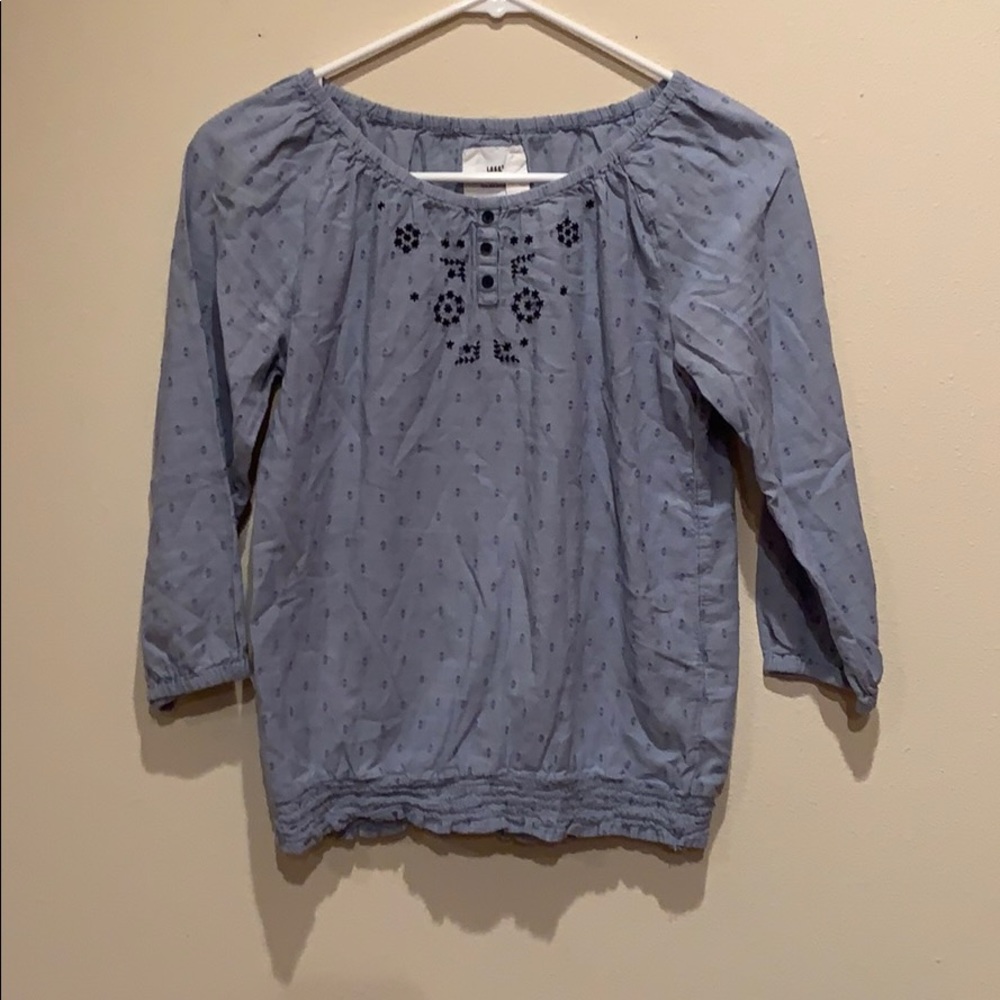 blue patterned shirt